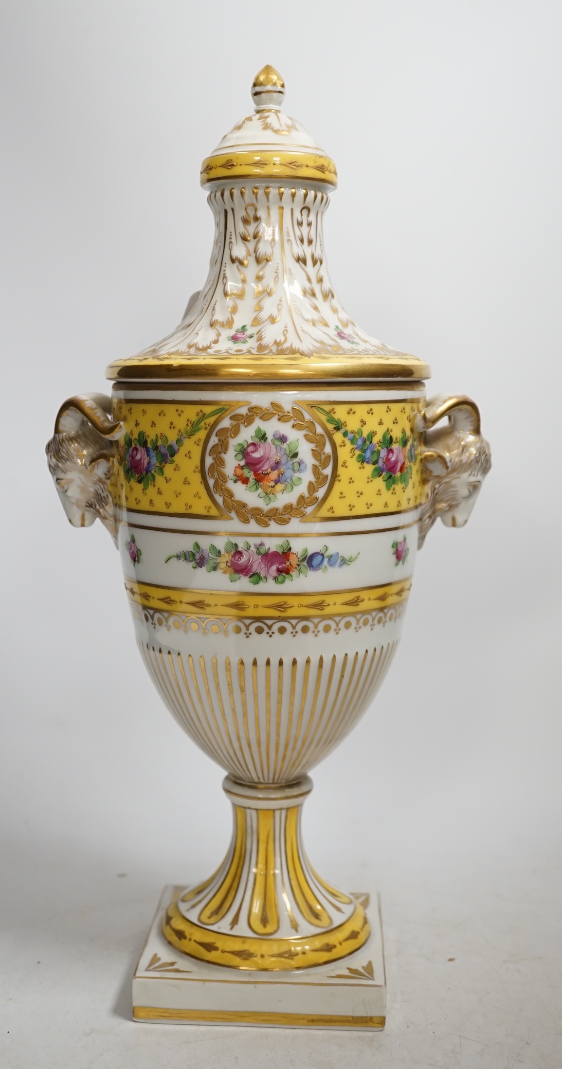 A 20th century Sevres style porcelain urn and cover, 38cm. Condition - fair to good